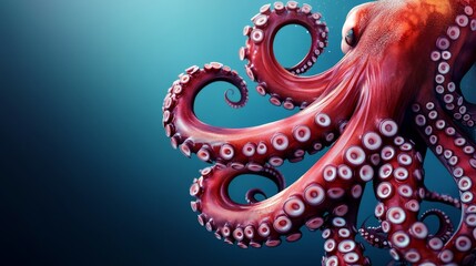 Giant pacific octopus swimming with tentacles outstretched