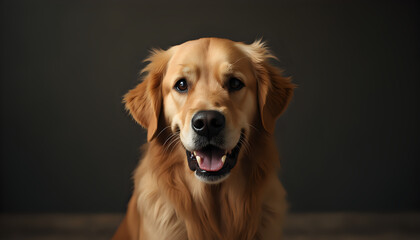 Golden Retriever Dog Standing in Open Field with Warm Light