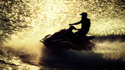 Jetski in water. Summer tropical sports.