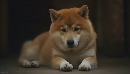 Shiba Inu Lying Indoors with Relaxed Expression