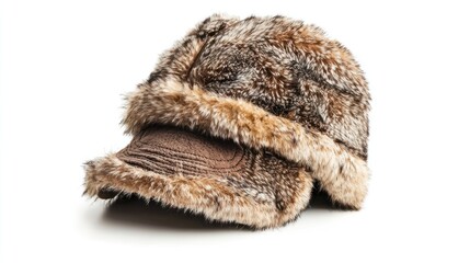 Obraz premium Furry Winter Hat with Brown Leather Brim and Faux Fur