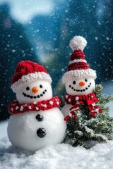 Fototapeta premium Cute snowman. Winter holiday theme.