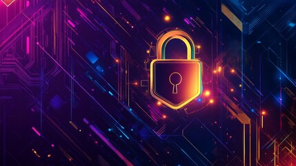 Golden padlock hovering over motherboard protecting data