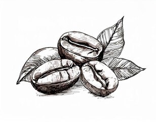 Obraz premium Ziarna kawy rysunek rycina