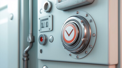 A button with a red and white cross on it