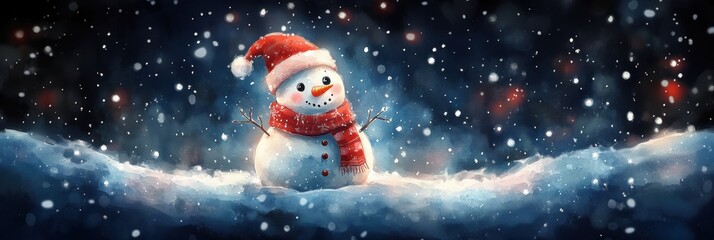 Naklejka premium Cute snowman. Winter holiday theme.