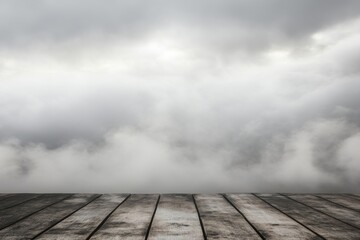 Wooden Deck Over Foggy Sky
