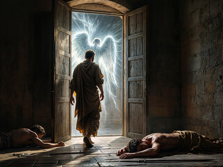 Gospel Images from the Bible NT - Peter is rescued from prison by an angel