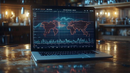 Fototapeta premium Global Market Analysis - World Map Data Visualization