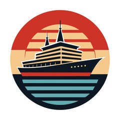 Ship silhouette on retro vintage background 