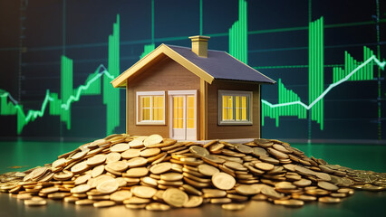 House business. Growth of investments in real estate and residential, the rise in housing prices. Concept sale and purchase of housing, profit, income, passive income, market increase.