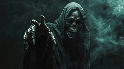Grim reaper with scythe. Halloween theme poster.