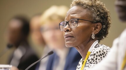 A diverse panel of experts at a conference discussing anti-corruption policies, promoting awareness and solutions for International Anti-Corruption Day