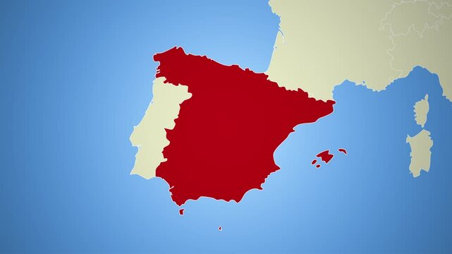 Spain map animation 4K, Europe, world geography, detailed location visualization