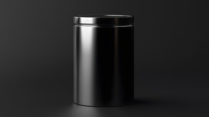 Blank mockup template of a packaging label on a cylindrical metal container, with reflective highlights and soft shadows.