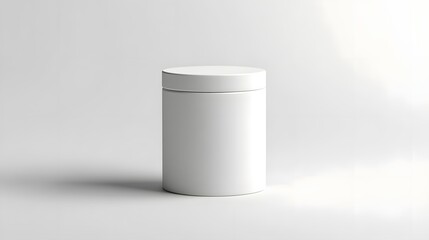 Blank mockup template of a packaging label on a cylindrical ceramic container, with minimal lighting and soft shadows.
