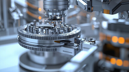 A machine is making a metal object with many small parts