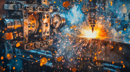 A machine is in the process of cutting metal