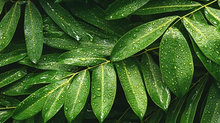 Fototapeta premium Green Leaves with Water Droplets