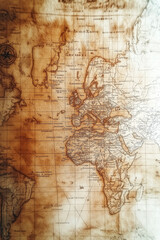 Fototapeta premium Antique world map with aged paper texture