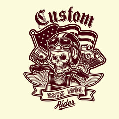 Fototapeta premium Original vector illustration in retro style. custom motorcycle 1987. T-shirt Design