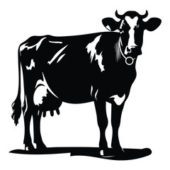 Dairy Cow black silhouette vector isolated on white background, Ai generated