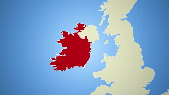 Ireland map zoom animation world geography, detailed location visualization
