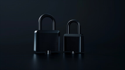 Fototapeta premium Two Black Padlocks on Dark Background Representing Security and Privacy