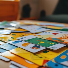 Colorful Educational Flashcards on a Table