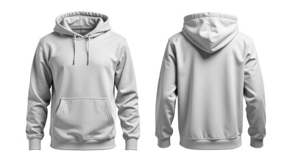 Light grey hoodie displayed from the front and back against a plain background with a focus on design and fabric texture