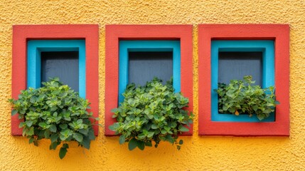 Colorful Window Frames with Vibrant Plant Decor