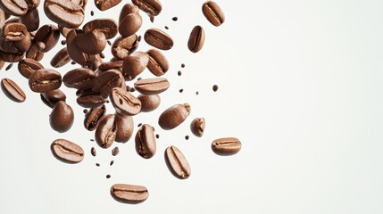 Obraz premium Floating coffee beans in mid-air, dynamic 3D illustration capturing the essence of coffee culture and its rich aroma