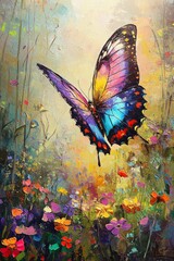 Obraz premium Vibrant butterfly amidst colorful flowers a captivating display of nature's beauty and serenity