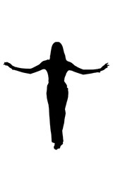A graceful silhouette of a woman with arms outstretched in serenity