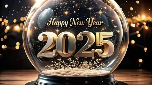 2025 New Year Snow Globe with Sparkling Lights