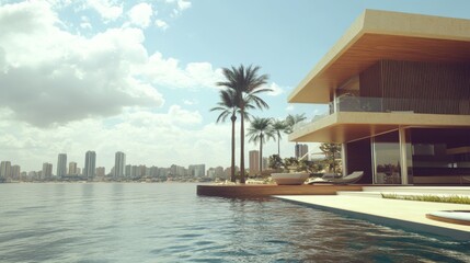 Fototapeta premium Modern Home with Inviting Atmosphere by Water
