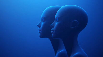 Obraz premium The blue background features abstract character forms。