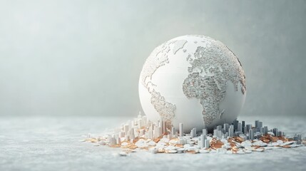 Global investment strategy visualization, dynamic portfolio planning, immersive 3D design, engaging financial concept representation