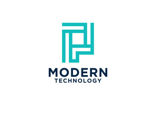 Simple Letter P Geometric Style isolated on White Background.