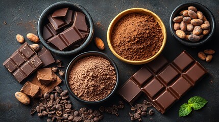 The assortment includes ingredients for making chocolate oat brownies such as oat flour, creating a tempting display