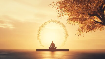 Tranquil Meditation Space, serene environment, spiritual symbols harmoniously arranged, inviting calm and introspection in a soothing atmosphere