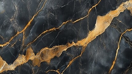 Luxurious Black and Gold Marble Texture Featuring Elegant Veining and a High-Gloss Finish, Exuding Sophistication and Opulence with a Rich Material Pattern Ideal for High-End Design Applications.