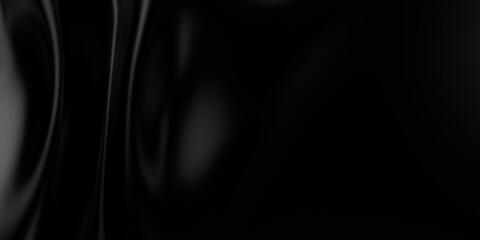 3d soft black waves background. Dark silk crumples. Elegant minimalistic satin ripples backdrop. 3d render illustration