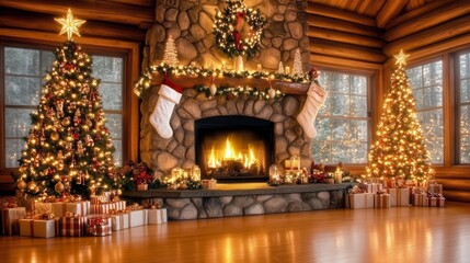 Fototapeta premium Experience the warmth of a cozy christmas living room with stunning holiday decor and festive ambiance