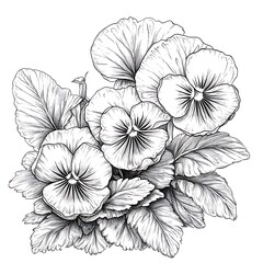 Fototapeta premium Detailed Black and White Line Drawing of Pansies
