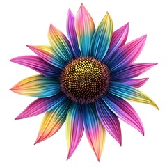 Vibrant Coneflower Illustration in Rainbow Colors