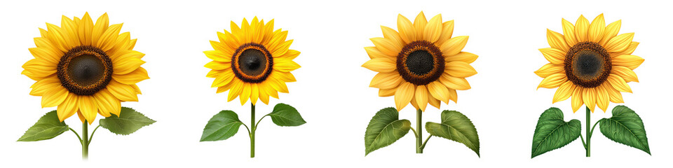 Obraz premium Vibrant sunflowers against dark background, collection, clipart, isolated on transparent background