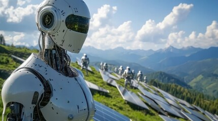 Fototapeta premium Robots harness solar energy to revolutionize sustainable energy solutions for a greener future