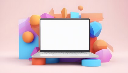 laptop with screen isolated on colourful background 