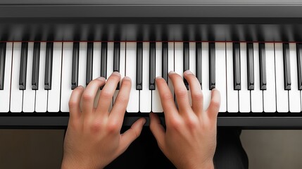 Close-up of fingertips playing piano keys, capturing music art detail. AI generated